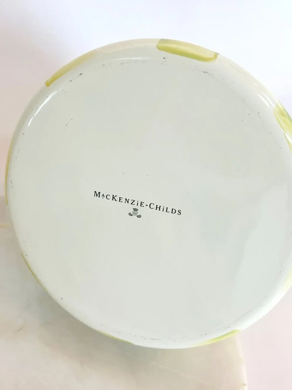 Authentic MacKenzie-Childs Parchment Check 2QT Tea Kettle Blue Ring - Rare / Ret